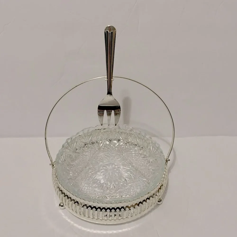 Silver Plated The Windsor Range Glass Bowl And Fork Set Mayfair London